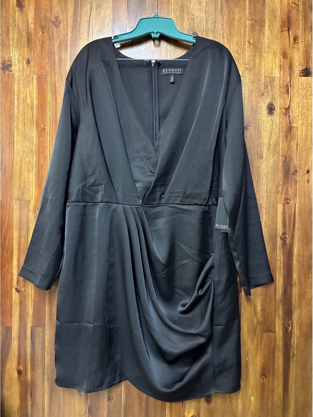 Eloquii Black Satin Draped Ruched Mini Dress Size 16 NWT Cocktail Party